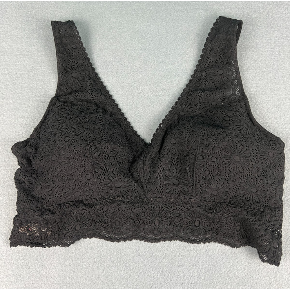 Black Lace Bralette Wireless Bra Crop Top Stretch Floral Lace Padded XL